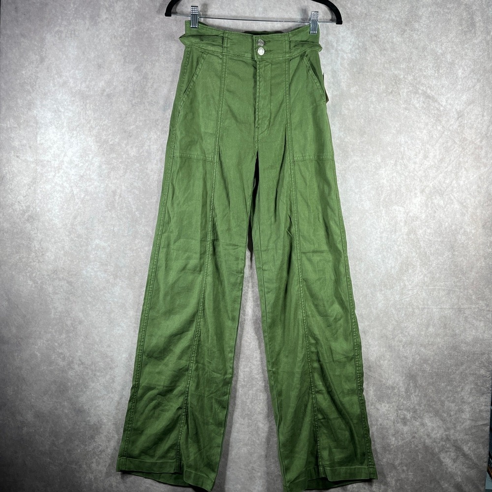 Hudson Anthropologie Pants Womens 24 Green Linen Blend Wide Leg High Rise Boho